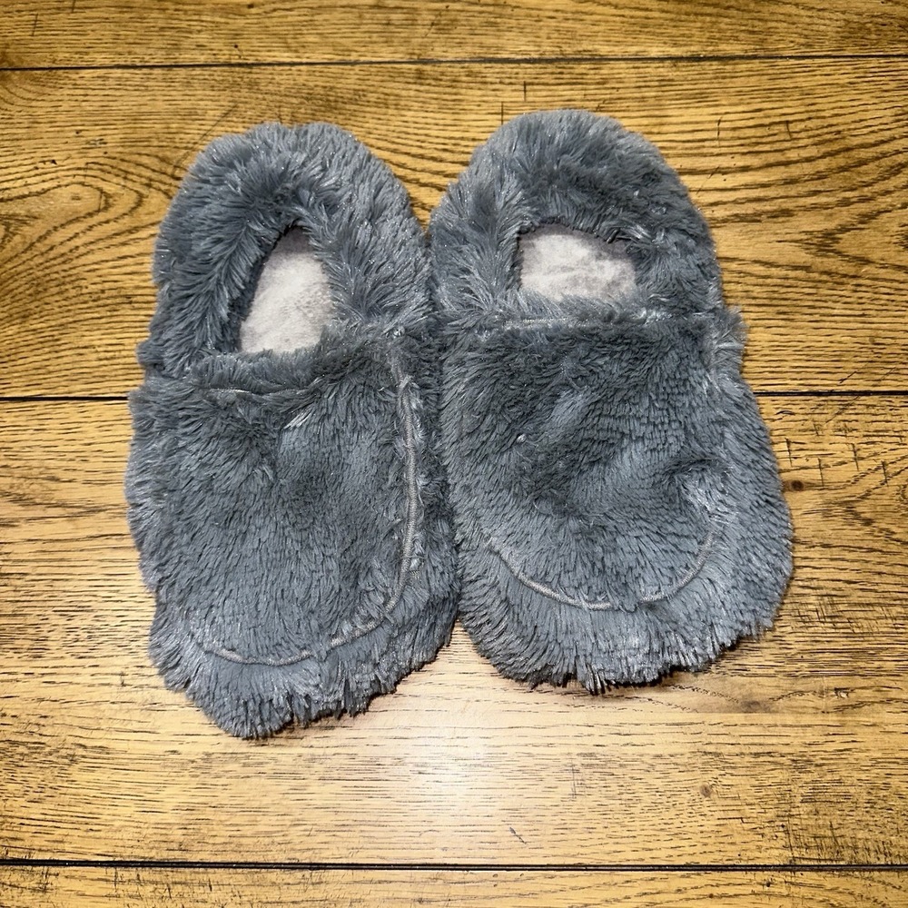 Warmies Curly Gray Furry Warm Soft Microwaveable Slippers EUC | Women's‎ 10 $30